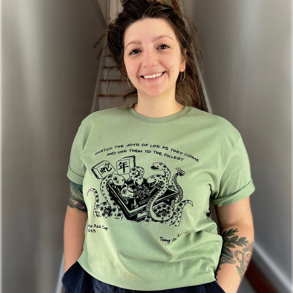 Refugeek Tees Men's T-Shirt - 'Salome And The Snake' Design | Olive Green Cotton Tee (Medium)